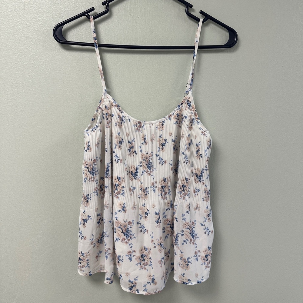 Abercrombie & Fitch Floral Pleated Cami Top Blue Tan XS